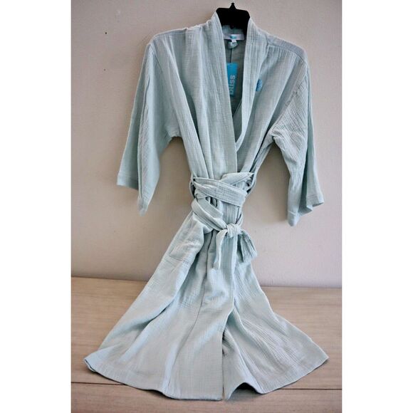 Bliss BS7185D Women's Sz L/XL Light Green Zen Garden 100% Cotton Spa Robe - Picture 1 of 10